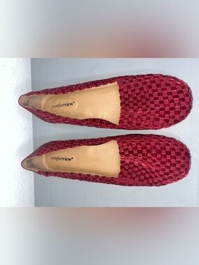 Comfort View Womens Bethany Flats Slip On Woven Stretch Checkered Red Size 9.5M